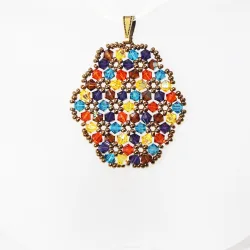 Pendant 30cm - Xochitl Oval-Yellow Organza - Pendant 30cm - Laiton bronze